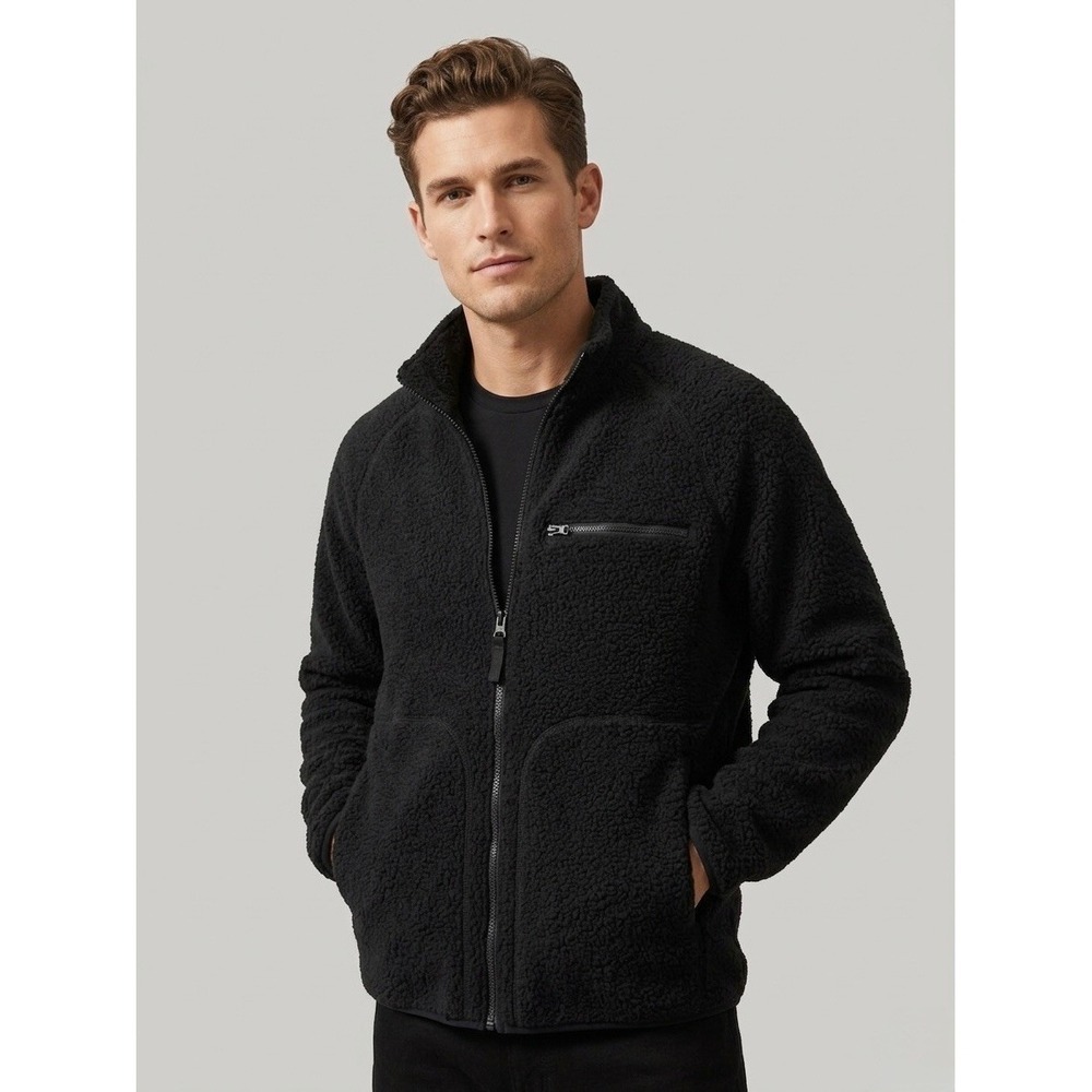 Everlane Black Mens ReNew Fleece Full Zip Jacket Size XL